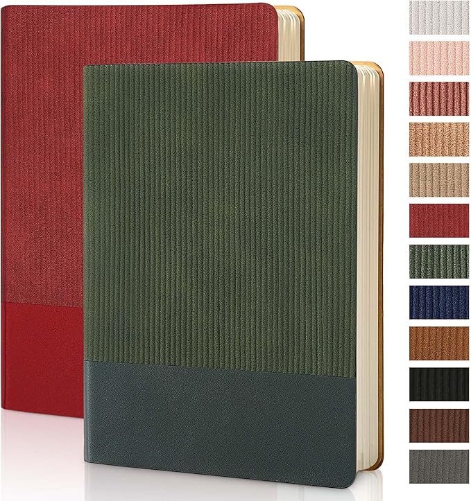 TSFPapier Lined Journal Notebook for Work College Ruled Note Book 5.79"x8.27" A5 PU Leather Daily Journaling 216 Pages for Women Men Writing Home School Supplies Business (A5 Lined 216pages, 2 Pack-Red/Darkgreen)