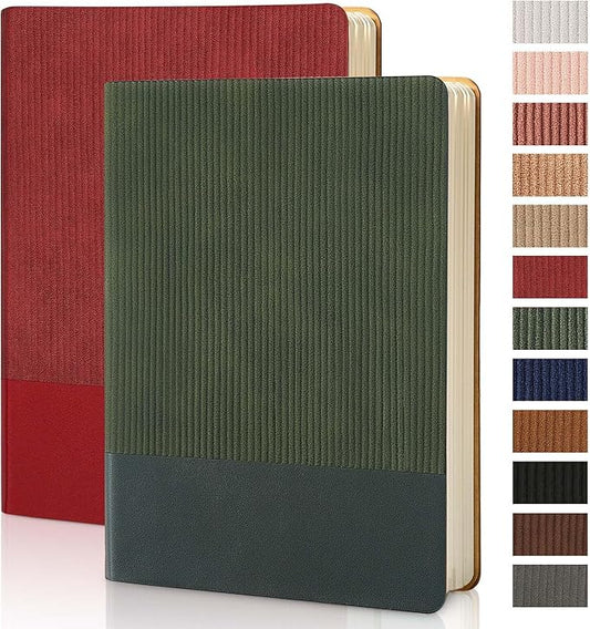 TSFPapier Lined Journal Notebook for Work College Ruled Note Book 5.79"x8.27" A5 PU Leather Daily Journaling 216 Pages for Women Men Writing Home School Supplies Business (A5 Lined 216pages, 2 Pack-Red/Darkgreen)