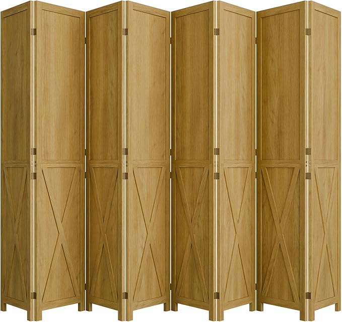 Cozy Castle Wood Room Divider, 8 Panels Folding Privacy Screen, 66.9'' Wall Divider, Barnwood Room Separator, Freestanding Partition, Temporary Wall for for Home Office Restaurant Decorative, Natural