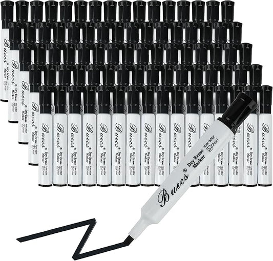 Buecs Black Dry Erase Markers, Low-Odor, 80 Count, Chisel tip, Perfect for Writing on Whiteboards, Dry-Erase Boards, Glass, School Office Supplies