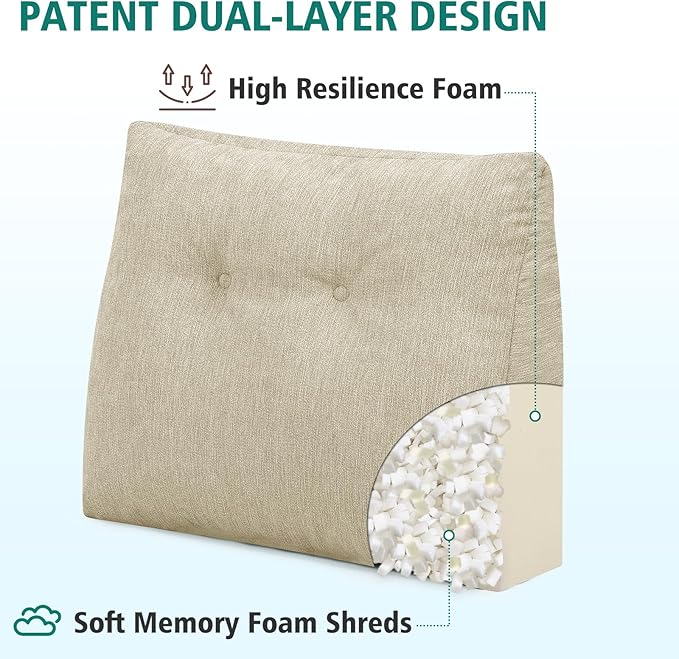 TANYOO Back Support Pillow for Recliner Soft Dual Layer Lumbar Support Pillow with Shredded Memory Foam Ergonomic Orthopedic Couch Lumbar Cushions for Elderly Lower Back Pain Relief Khaki