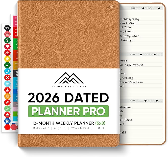 Dated, 2026 Planner, 5.8” x 8.3” - The #1 Productivity Planner to Achieve Your 2026 Goals - Planner 2026-2027 by PRODUCTIVITY STORE (A5, BROWN)