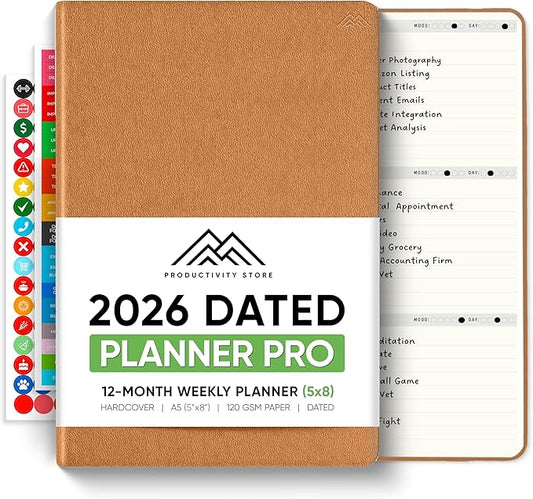Dated, 2026 Planner, 5.8” x 8.3” - The #1 Productivity Planner to Achieve Your 2026 Goals - Planner 2026-2027 by PRODUCTIVITY STORE (A5, BROWN)