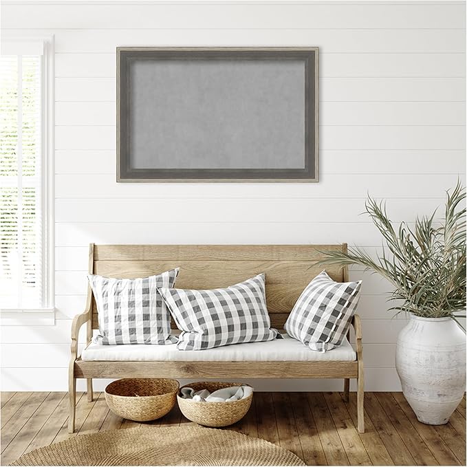Amanti Art Grey Framed Magnetic Board 25x37 Large Vision Board for use with Magnets, 100% Metal Sheet to Display Items as Office Decor or for Home Organization in mudroom, Kitchen or Kids Room
