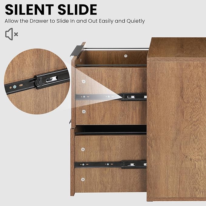 FATIGOS Wooden 2 Drawer File Cabinet, Wood Vertical Filing Cabinet Fits Hanging Files Letter Size for Home Office, Walnut