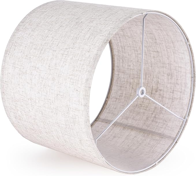 GO&SO Oatmeal Linen Lamp shades Large Drum Linen Lampshade 16" Top x 16" Bottom x 12" High (Spider) Farmhouse Lampshade for Table & Floor Lamp - Lampshades Replacement