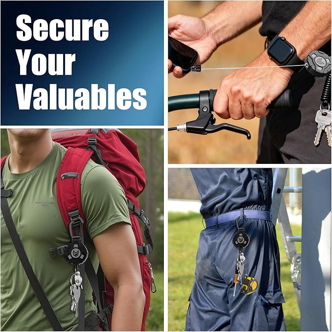 2-Pack Retractable Keychain, Heavy Duty Carabiner Badge Holder, Tactical ID Badge Reel Key Chain with 31.5” Steel Retractable Cord, 8.0 oz