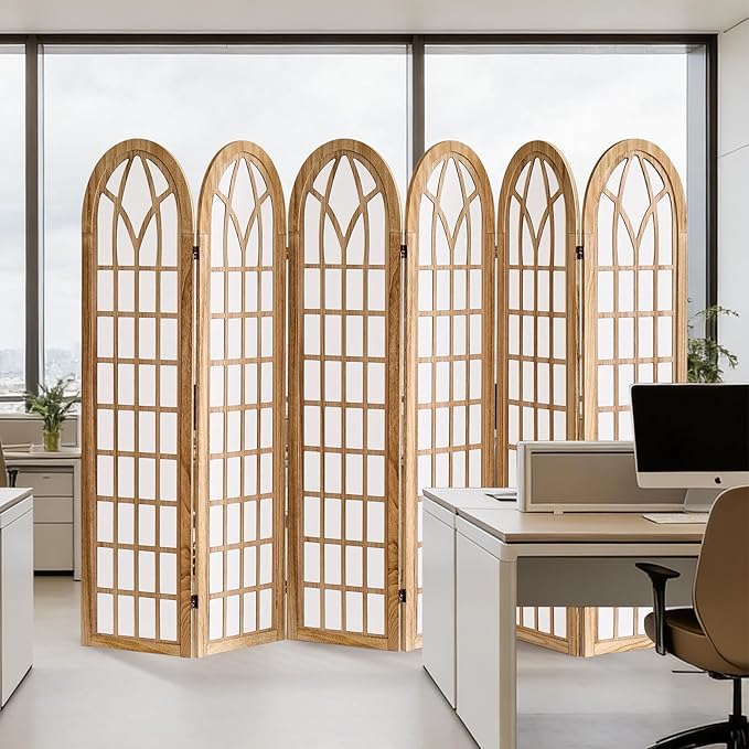 Aletheiawu 6 Panel Room Divider Wall Shoji Screen, Japanese Wood Room Divider for Room Separation, Folding Privacy Screen, Portable Room Partition for Home Office Restaurant - Natural