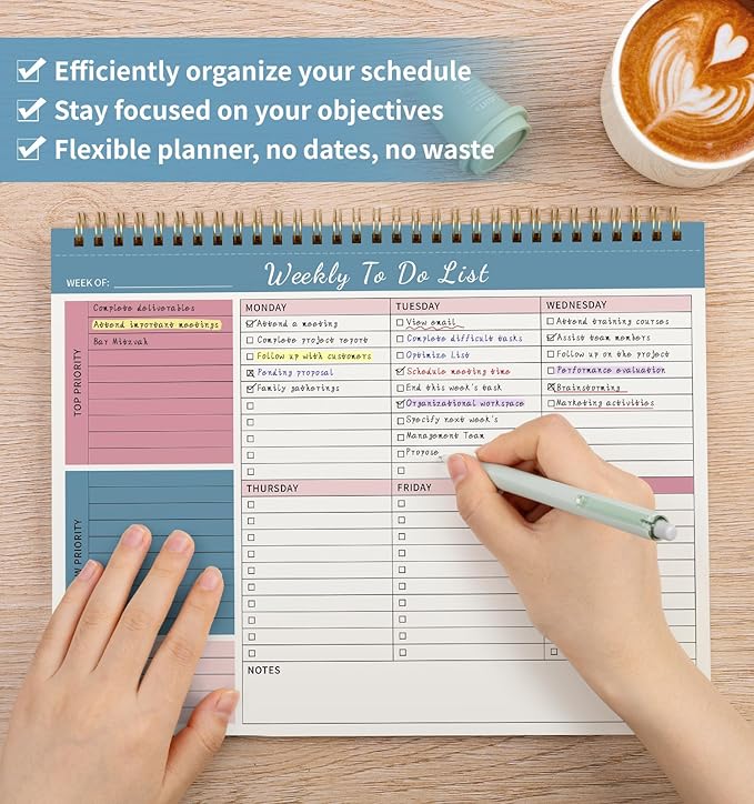 104 Pgs Weekly To Do List Notepad, 52 Duplex-Printed Undated Sheets 100 GSM（8.5"×11") Weekly Desk Planner For Work Home School Office Desk Accessories Supplies & Goal Setting Tasks - Blue