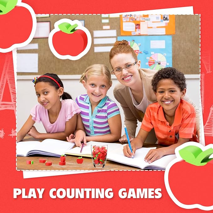 60pcs Mini Apple Erasers for Kids Bulk Classroom Welcome Back to School Gifts Classroom Counting Math Manipulatives Teacher Supplies Stationary Party Favors