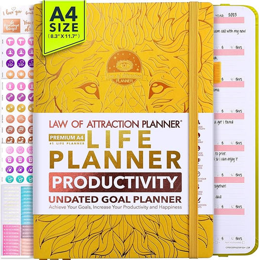 Life Planner - Undated Weekly & Monthly Planner, 12-Month Journey to Increase Productivity | Gratitude Journal, Life Organizer & Goal Journal | Include Foldable Vision Board, Habit Tracker & Stickers