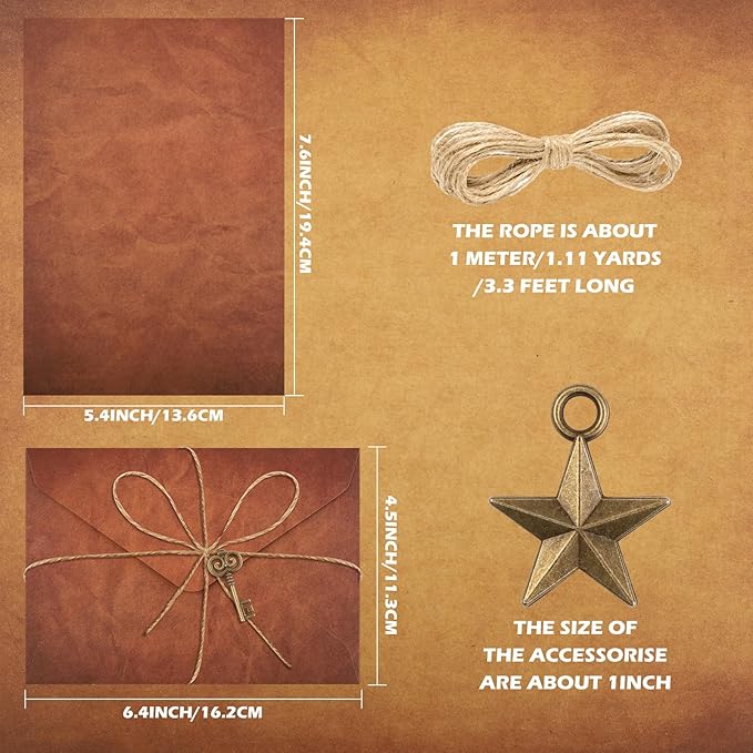 Stationary Paper and Envelopes,Letter Writing Stationery Set,Includes Vintage Papers,Vintage Envelopes,Retro Accessories,Ropes(60 Pieces)
