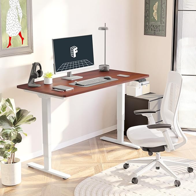 FLEXISPOT E6 3-Stage Dual Motor Electric Standing Desk 55 x 28 Sit Stand Up Desk, Holds 220 lbs, Adjustable Height w/Memory Presets, One-Piece Mahogany Desktop & White Frame, Ships in 2 Boxes