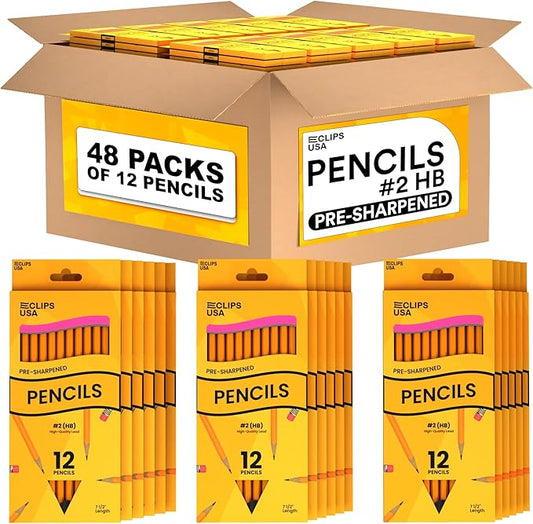 Pencils Bulk, Pencils #2 (48 Boxes), Number 2 Pencils, Pre-Sharpened Pencil Bulk, School Supplies Bulk, Office Supplies Bulk, Box May Vary, 12 Pencil Per Box (48 Boxes)