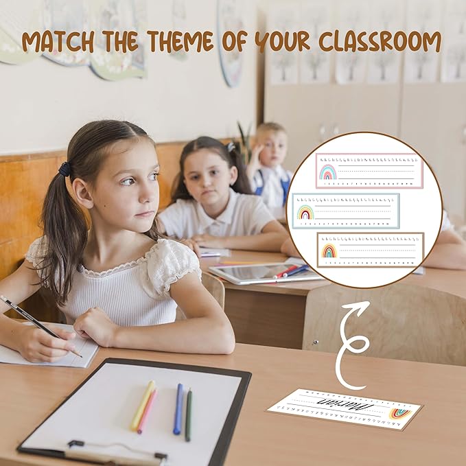 Name Tags for Classroom Cubbies, 30 Boho Rainbow Name Plates for Desks, Back to School Self Adhesive Name Tags Sticker for Teachers Elementary - A01