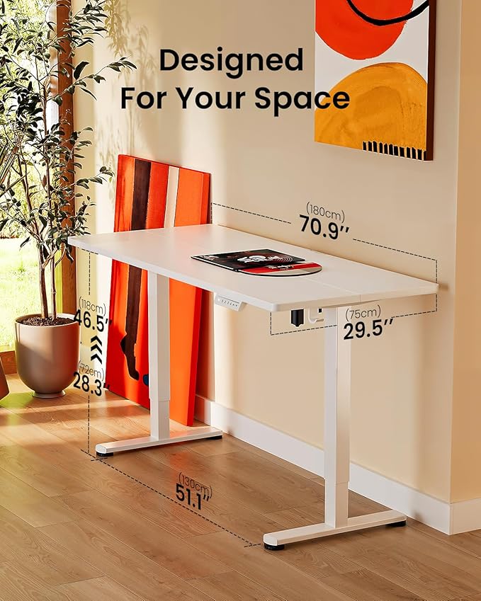 ErGear Height Adjustable Electric Standing Desk, 71 x 30 Inches Sit Stand up Desk, Memory Computer Home Office Desk Large Desk with 2 Desktop (White)
