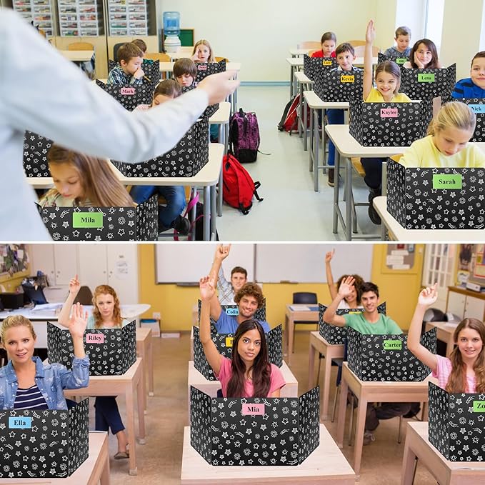 Black 24-Pack Desk Dividers for Students, Waterproof Plastic Study Carrel Divider, Durable Testing Dividers for Classroom Teacher Supplies, Easy to Clean Privacy Shield Folder Boards for Student Desk