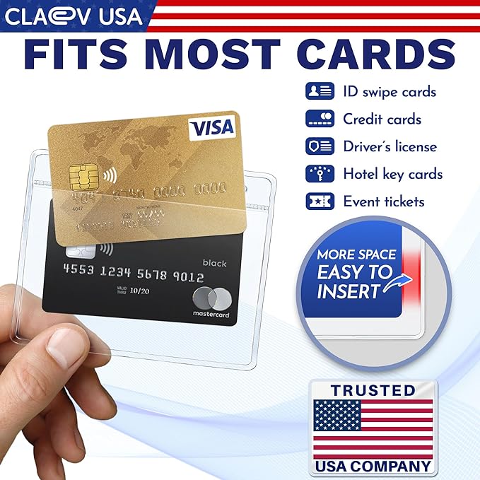 Claev - Horizontal Flexible and Tear Resistant Card Protector - Clear, 4x3 Inch, 250 Pack - Large Easy Open Plastic ID Name Badge Holders for Conferences, Conventions, Offices & Schools