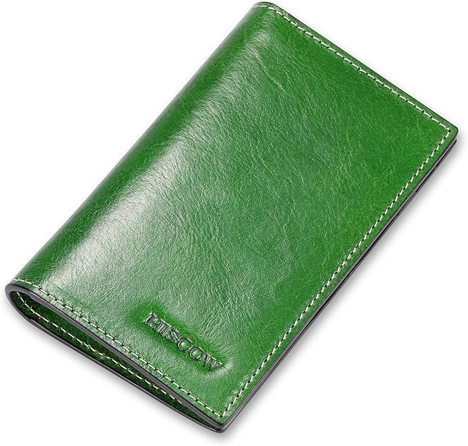 Slim Leather Credit Card Holder for Men & Women 8cc, Italian Calfskin (Green Vegetable-Tanned Leather)