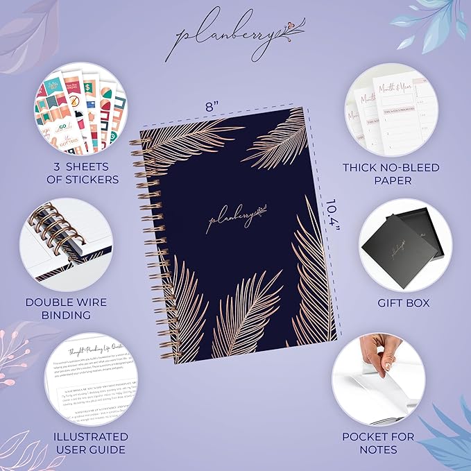 PLANBERRY Large Hourly Schedule Planner Premium – Undated Organizer for Productivity, Time Management & Budget, 8x10.4″ (Royal Blue)
