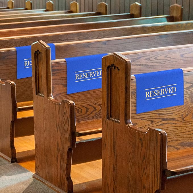 Buryeah 12 Pcs Reserved Seating Signs for Chairs Church Pew Reserved Chair Signs Placeholder with Printed Words for Weddings Parties Celebrations Receptions Church or Event (Blue)