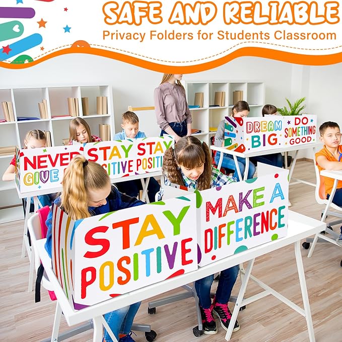 Honoson 24 Pcs Bulk Inspirational Privacy Folders for Students Cardboard Test Privacy Boards Motivational Words Desk Dividers Shield for Classroom School Study Supplies, 6 Styles (Gorgeous)