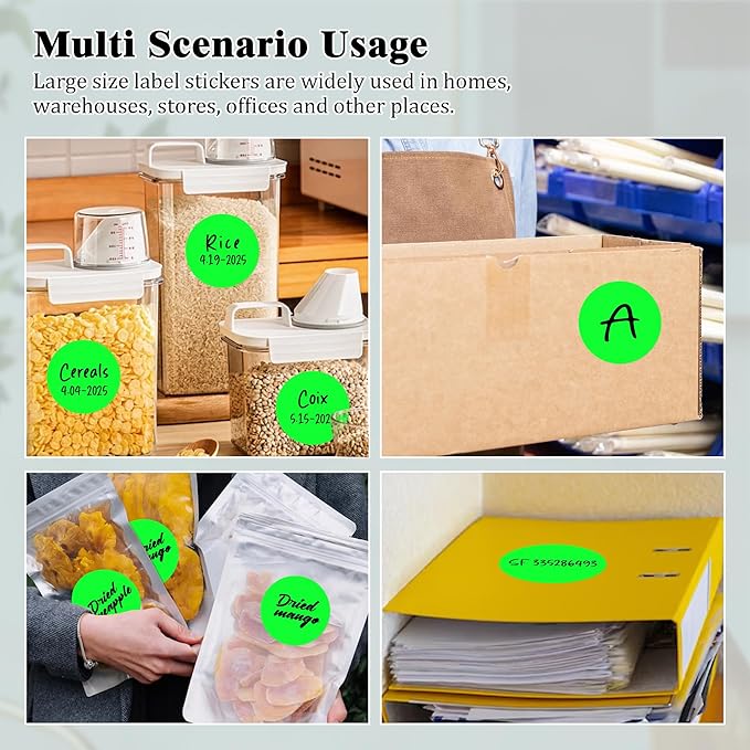 3 Inch Round Colored Dot Stickers, 2000 PCS, 4 Rolls in Dispenser Box - Fluorescent Green Circle Color Coding Labels Dot Labels for Office, Home, Inventory Organizing