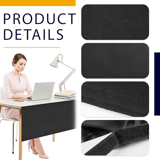 HolyMaji 48" Under Desk Privacy Panel Self-Adhesive Modesty Panel 600D Heavy Duty Desk Skirt Privacy Divider for Office Home or Standing Workstation Concealer Shield