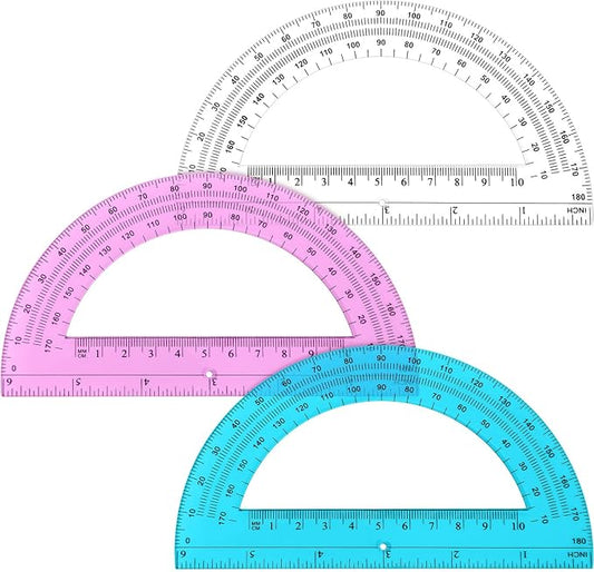 Zonon 3 Pack 6 Inch Plastic Protractor Christian Charity Donation 180 Degrees Pink Blue Clear Protractors for Classroom School Math Teacher Student Office Supplies Christmas Operation Gifts