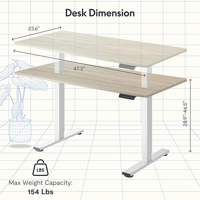 FLEXISPOT EN1 One-Piece Standing Desk, 48"x24" Seamless Desktop Electric Height Adjustable Desk for Home Office, Multi-Monitor Setups & Easy Assembly, White Wood Grain
