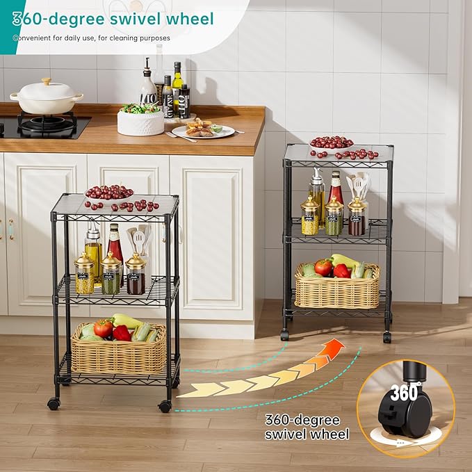 SINGAYE Shelf Closet Wire Shelving：Adjustable Metal Unit for Laundry Room Organization Bathroom Kitchen Home Storage with Wheels Small Pantry Rack Shelves