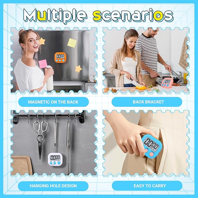 Mwellewm 24 Pcs Digital Timers for Classroom Kitchen Timers for Cooking Small Magnetic Stopwatch 6 Colors Mini Countdown Timer Loud Alarm Stop for Study Work Baking Sports Games Office Timer Clock