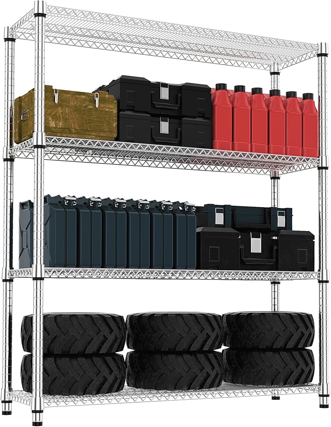 M MZG 4 Tiers Shelf 2640 lbs Steel Storage Shelving Utility Shelving Unit Steel Organizer Wire Rack for Home,Kitchen,Office,Garage Chrome 17.7" D x 47.2" W x 70.3" H
