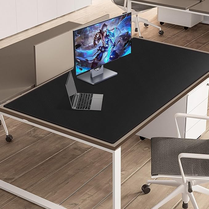 ZORESYN PU Leather Desk pad Black(55.12" x 31.50") - Large Desk mat with Suede Base - Waterproof Gaming Mouse pad Table Mat Desktop Writing Pad for Home