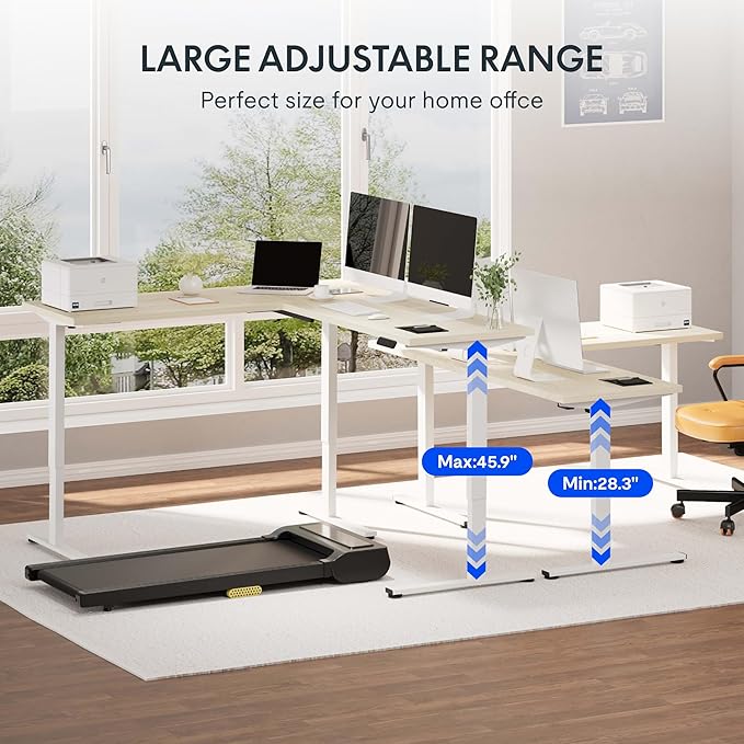 FLEXISPOT L Shaped Standing Desk, 63 x 55 Inch Electric Height Adjustable Corner Desk, Sit Stand Computer Workstation, Preset Controller, Home Office, White Frame with Maple Top, White Drawer