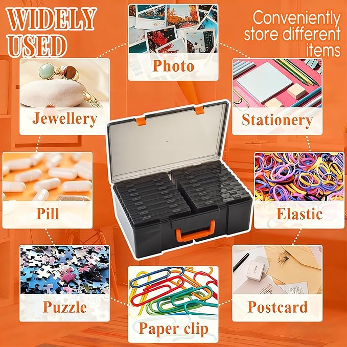 Photo Storage Box 5 x 7 Inches, 18 Inner Photo Cases with Dividers, Black Acid-Free Photo Storage Containers with Handle, Photo Organizer Craft Keeper for Stickers, Craft, Stamp