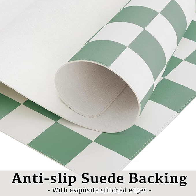 Ohocut Checkered Desk Mat, Large Cute Aesthetic Retro PU Leather Computer Laptop Desk Mat, Non-Slip Waterproof Mouse Keyboard Pad, Desk Writing Mat for Work/Home (Sage, 31.5" x 15.7")