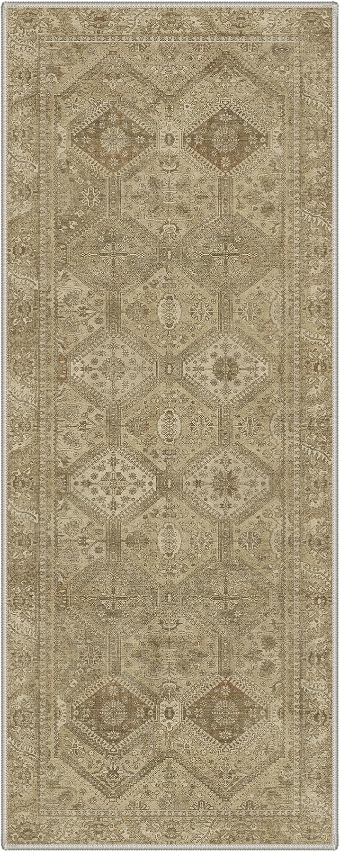 GENIMO Runner Rug 2x5 Non Slip Machine Washable Hallway Runner Rug, Low Pile Lightweight Rugs for Entryway, Hallway, Kitchen and Corridor, Tan Brown