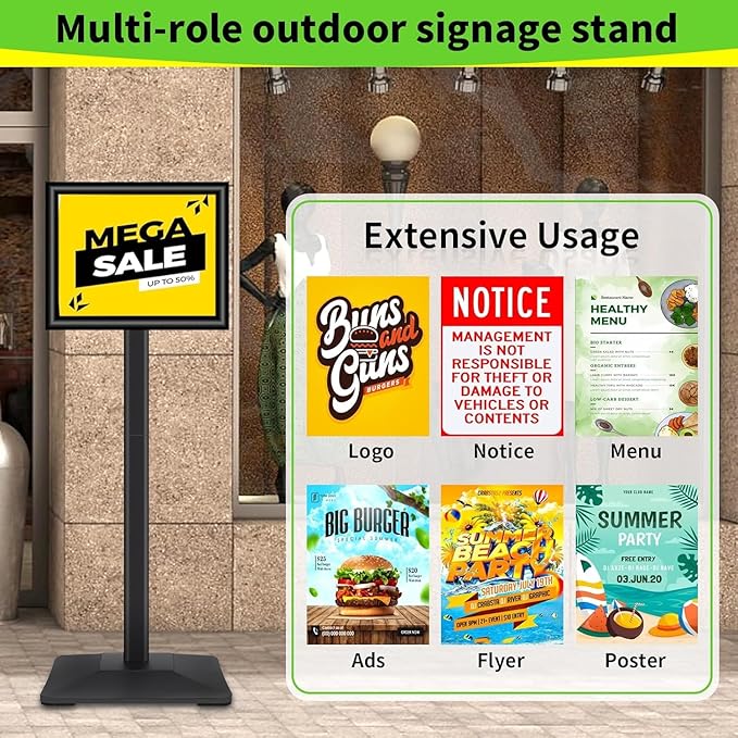INNOVSIGN 3Packs Heavy Duty Adjustable Pedestal Poster Sign Stand, 8.5x11 Aluminum Open Floor Standing Sign Holder for Vertical and Horizontal View Display (8.5x11,Black)