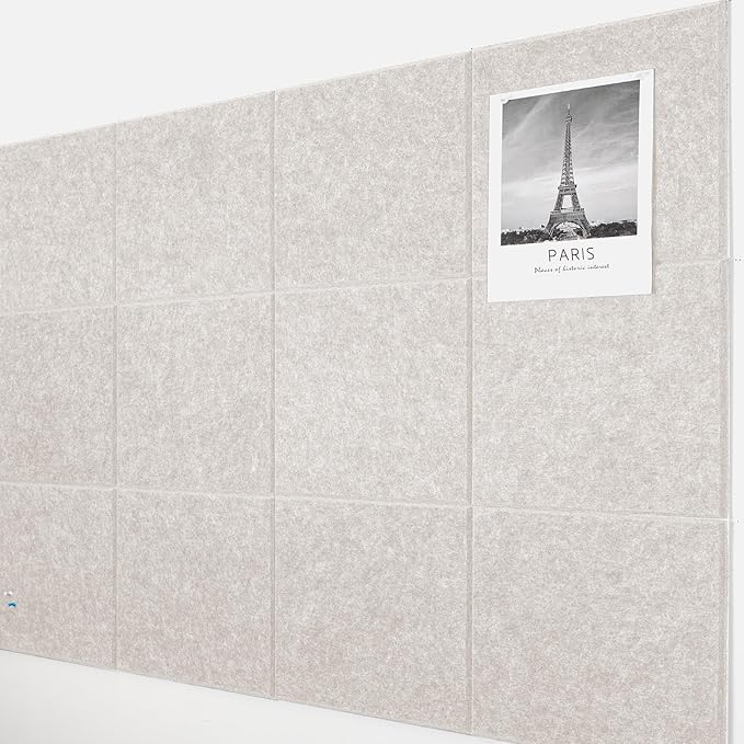 AKTOP Cork Board Bulletin Board 47"x35", 12 Pack Removable Felt Cork Board Tiles for Wall, Large Corkboard Notice Pin Board for Office, School & Home, 48 Safe Adhesive Tabs, 20 Push Pins, Latte