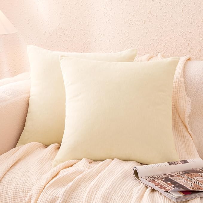 Amazon Basics Chenille Throw Pillow Covers, Home Decor Cushion Cover for Bedroom Living Room Couch Bed, 18" W × 18" L, Beige