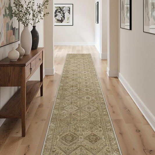 GENIMO Runner Rug 2x10 Non Slip Machine Washable Hallway Runner Rug, Low Pile Lightweight Rugs for Entryway, Hallway, Kitchen and Corridor, Tan Brown