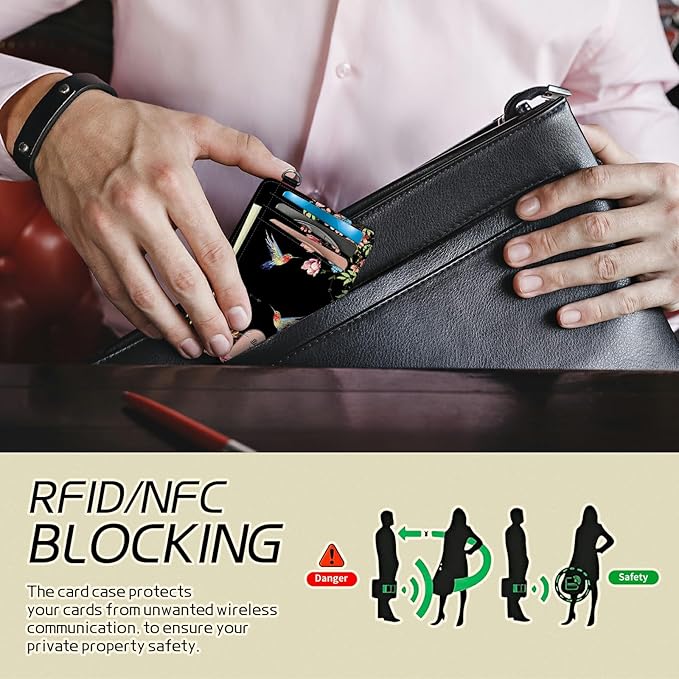 BWEGRHE Small Travel Wallets, Hummingbird Floral Sakura Slim Minimalist Front Pocket Wallet with Wristlet, RFID Blocking PU Leather Credit Card Holder with ID Window Change Purse for Men Women