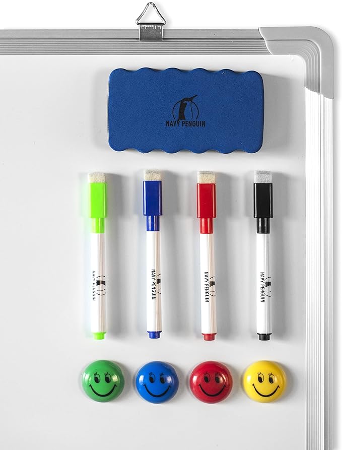 Whiteboard Set - Dry Erase Board 24 x 24 in with 1 Magnetic Eraser, 4 Dry Wipe Markers, 4 Magnets and 6 Magnetic Labels - Wall Hanging Reminder Kanban White Board for Home and Office (24x24 inch)