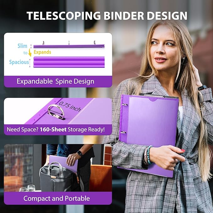 WOT I 12-Pack Telescoping 3 Ring Binder(0.75"), Expandable Flexible Binder - Patented Design for Easy Portability, Holds 160 Sheets, 4 Vibrant Colors, Perfect for School, Office&Home Organization