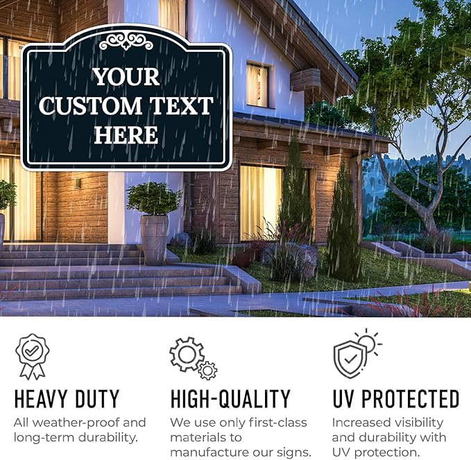 Custom Decorative Sign, Personalized Metal Sign for Business, Driveway, Home, Airbnb, Office Door Plaque, Black Background, 7x10 Inches, ACM, Fade Resistant, Made in USA