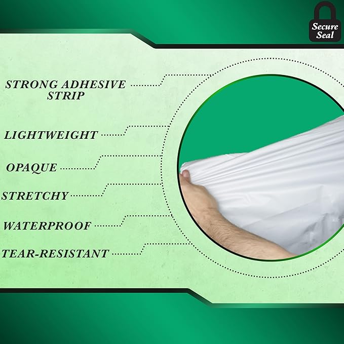 2000 Pack Secure Seal White Poly Mailers - 10x13 Safe Shipping Bags - E-Commerce Self Sealing 2 Mil Poly Envelopes