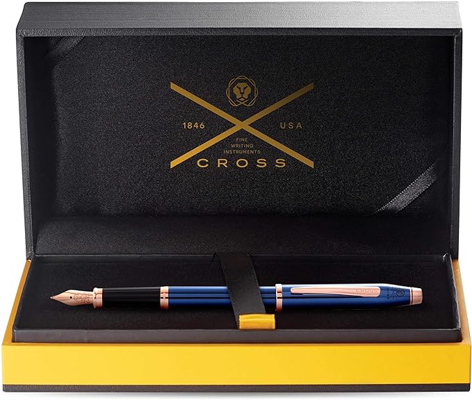 Cross Century II Refillable Fountain Pen, Fine Nib, Includes Luxury Gift Box - Translucent Cobalt Blue Lacquer