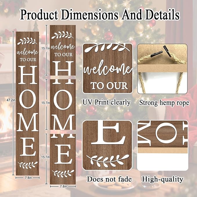 Welcome Sign for Front Porch, 47" Large Wooden Welcome to Our Home Sign Door Hanging Standing Plaque, Farmhouse Vertical Outdoor Porch Decorations for Yard Patio Entrance (Natural)