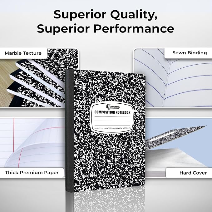 Rosmonde 1000 Pack (Pallet) Composition Notebooks Bulk, Wide Ruled, Pallet of Notebooks, 200 Pages (100 Sheets), 9-3/4 x 7-1/2, Bulk Notebooks for School, Bulk Office Notebooks, 4-7 Days Transit